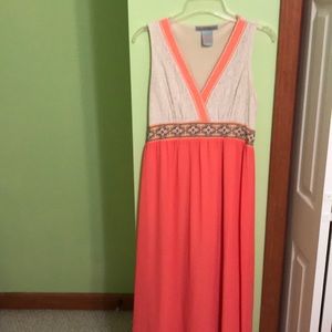 Aztec maxi dress coral and cream size large